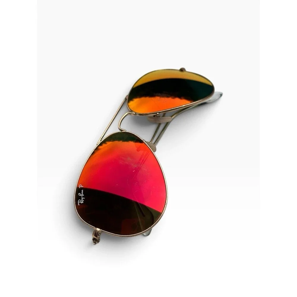 Ray Ban RB3025 Aviator Large Metal Sunglasses Orange Mirror Gold Frame 58mm